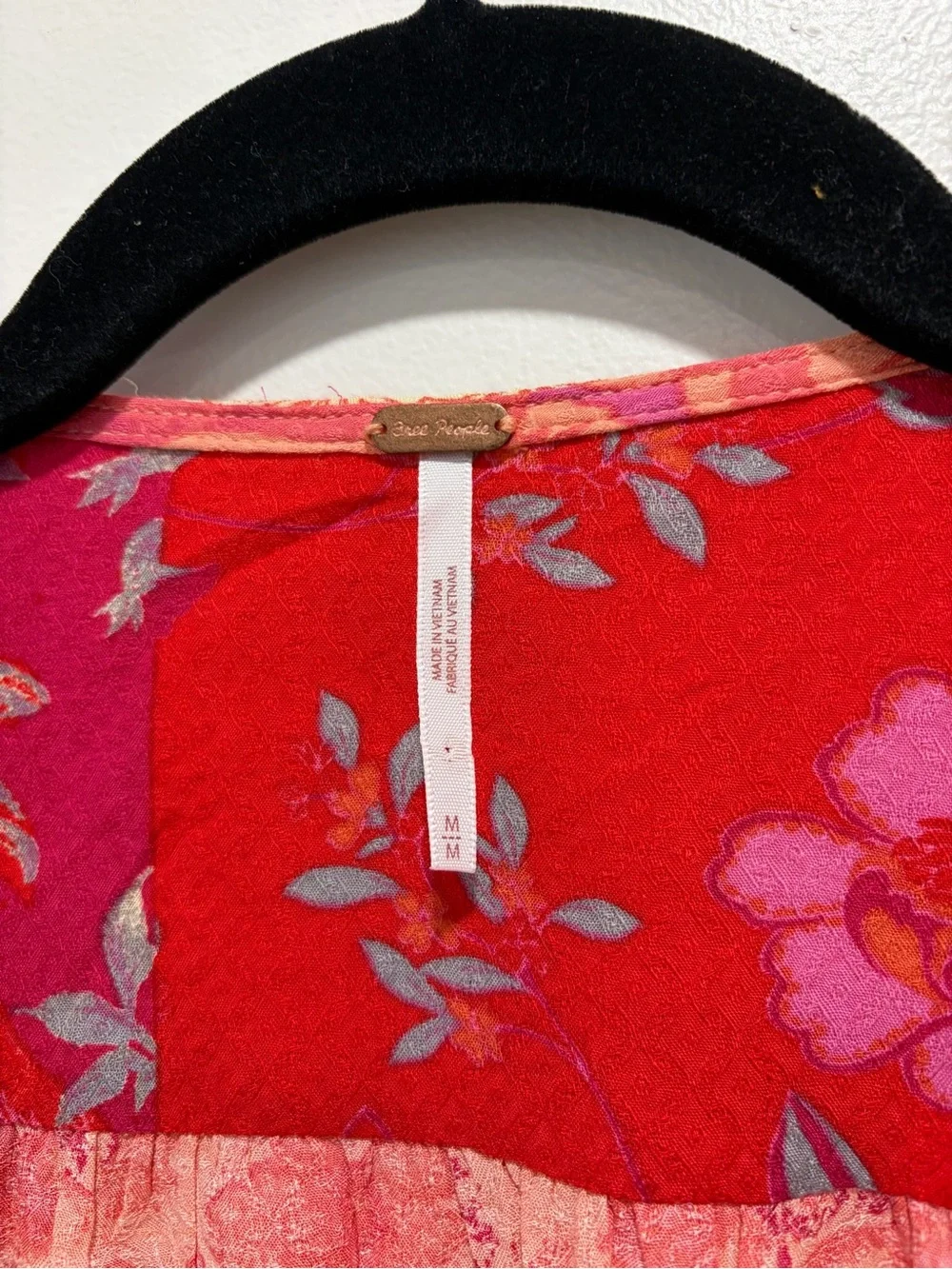 Free People Red Pink Floral Tie-Waist Crop Top #0105